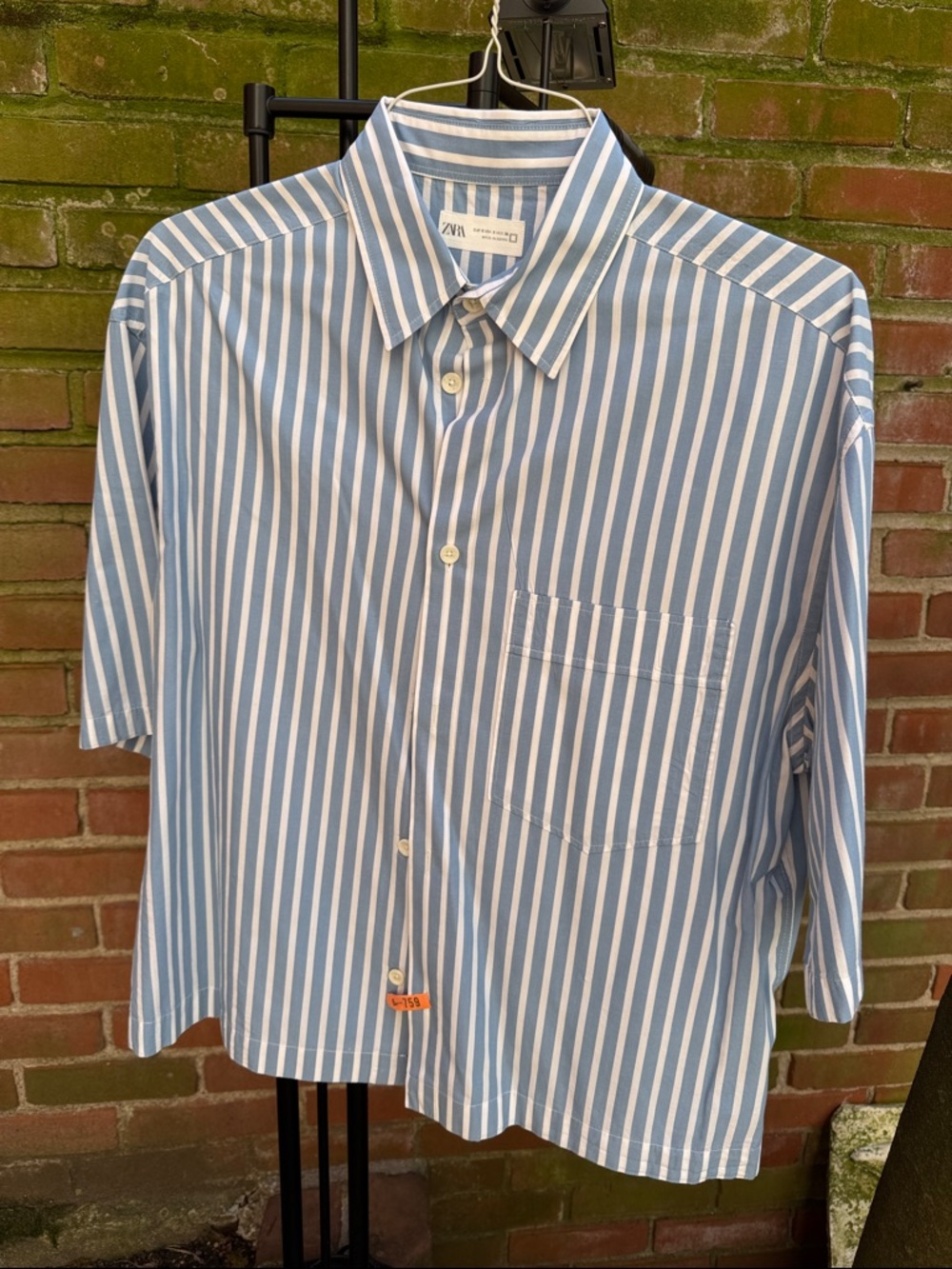 Zara Men’s Light Blue & White Vertical Stripe Button-Down Shirt